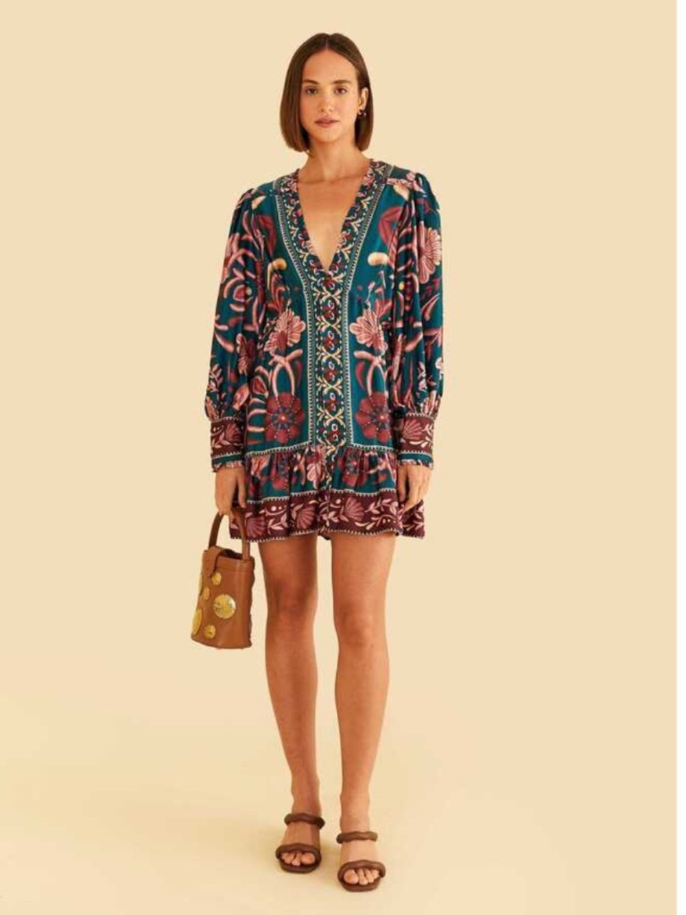 FARM Rio Teal and Pink Floral Mini Dress